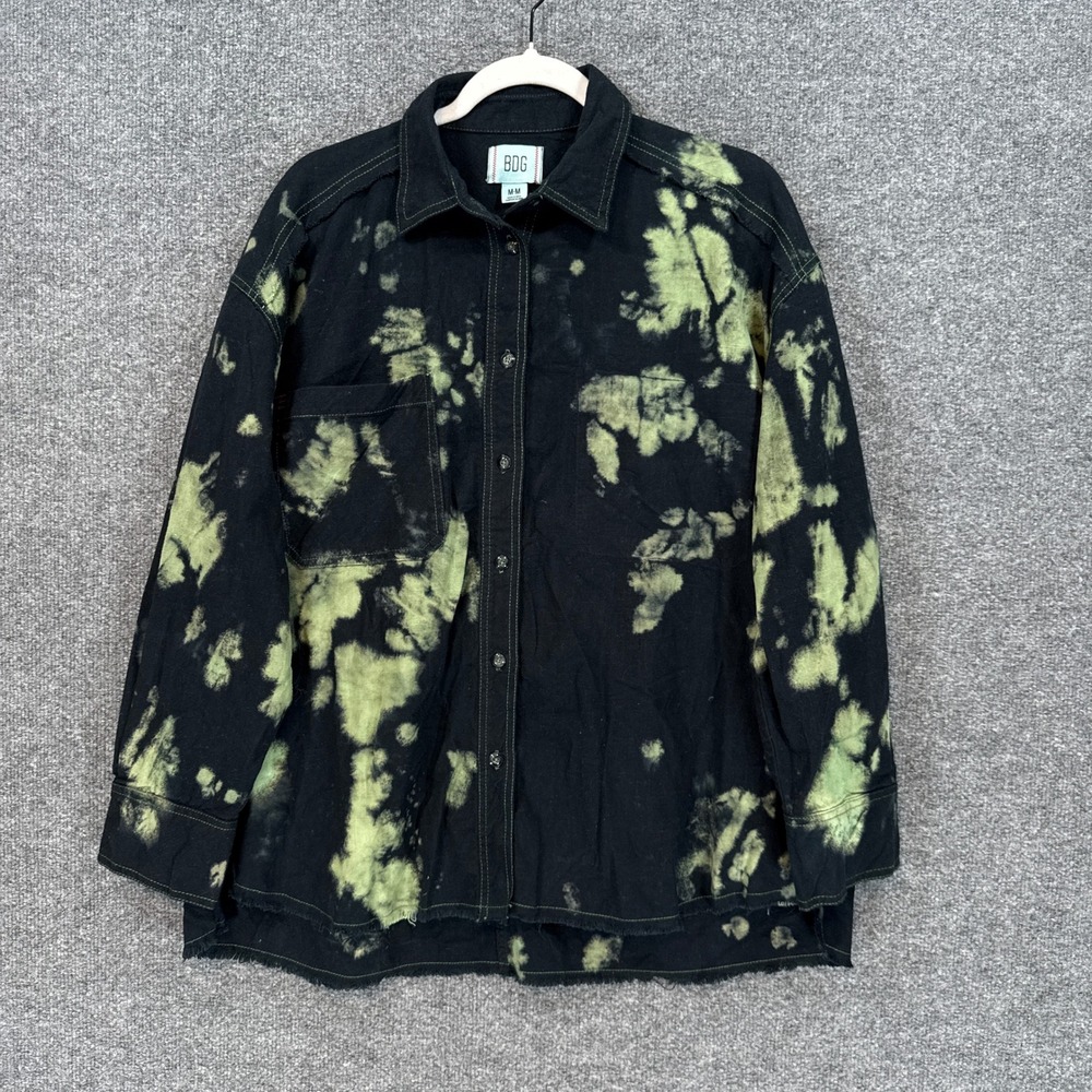 BDG Shirt Womens Medium Black Tie Dye Raw Hem Urban Outfitters Grunge Goth
